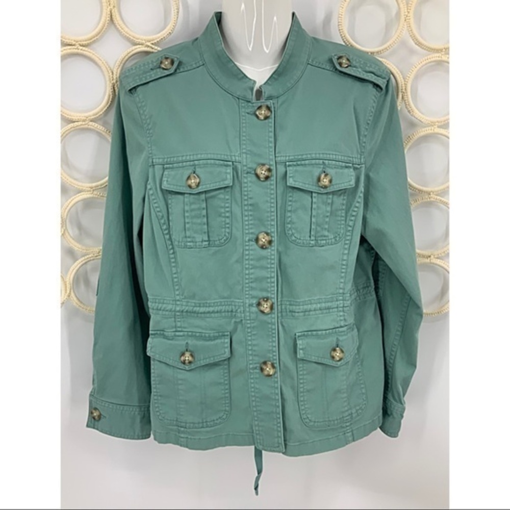 LL Bean sage green cargo denim jacket M